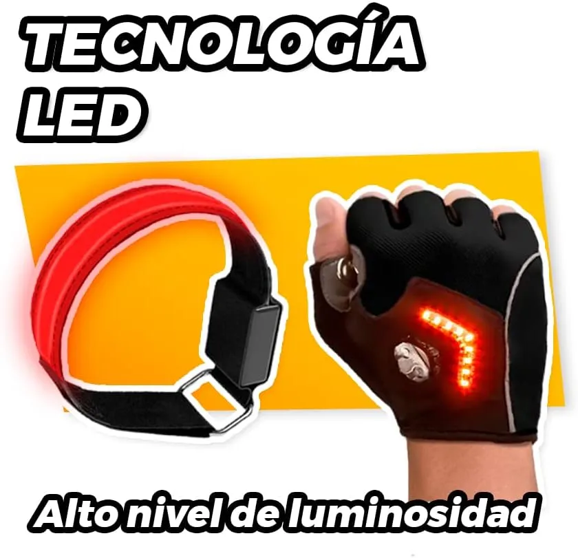  Kit Ciclismo con Guantes Brazaletes con Luz Recargables La Fabrica de Inventos