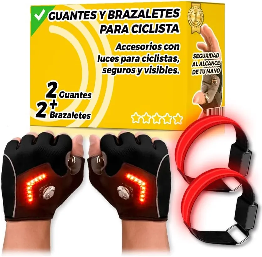  Kit Ciclismo con Guantes Brazaletes con Luz Recargables La Fabrica de Inventos