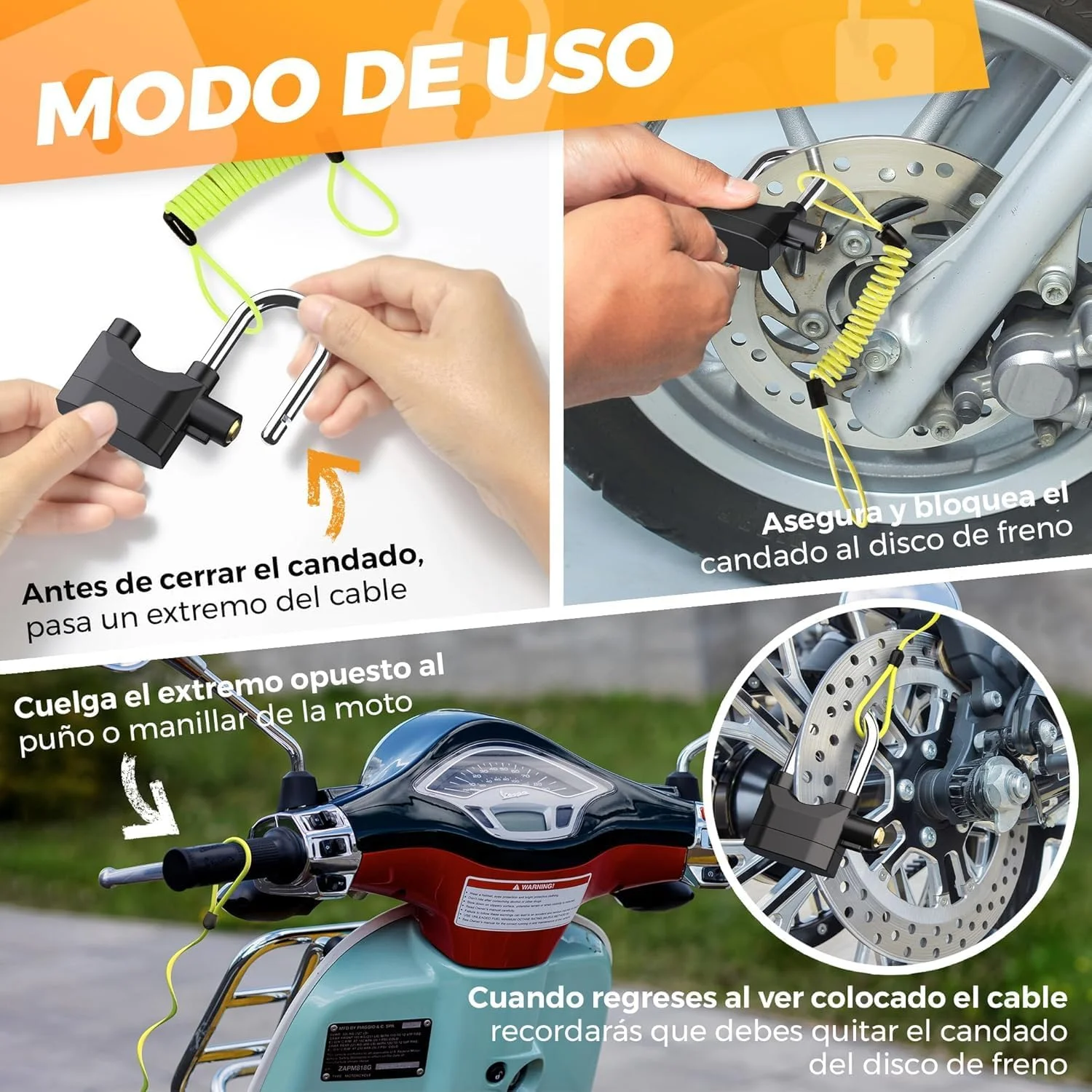  Candado Moto con Alarma La Fabrica De Inventos
